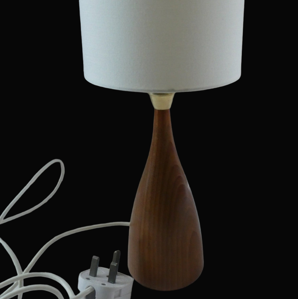 Smaller Vintage Scandinavian Style Teak Table Lamp with White Drum