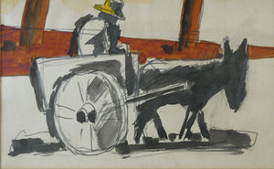 Josef Herman (1911 - 2000). Watercolour Study of a Man, Donkey and Cart; c 1960s