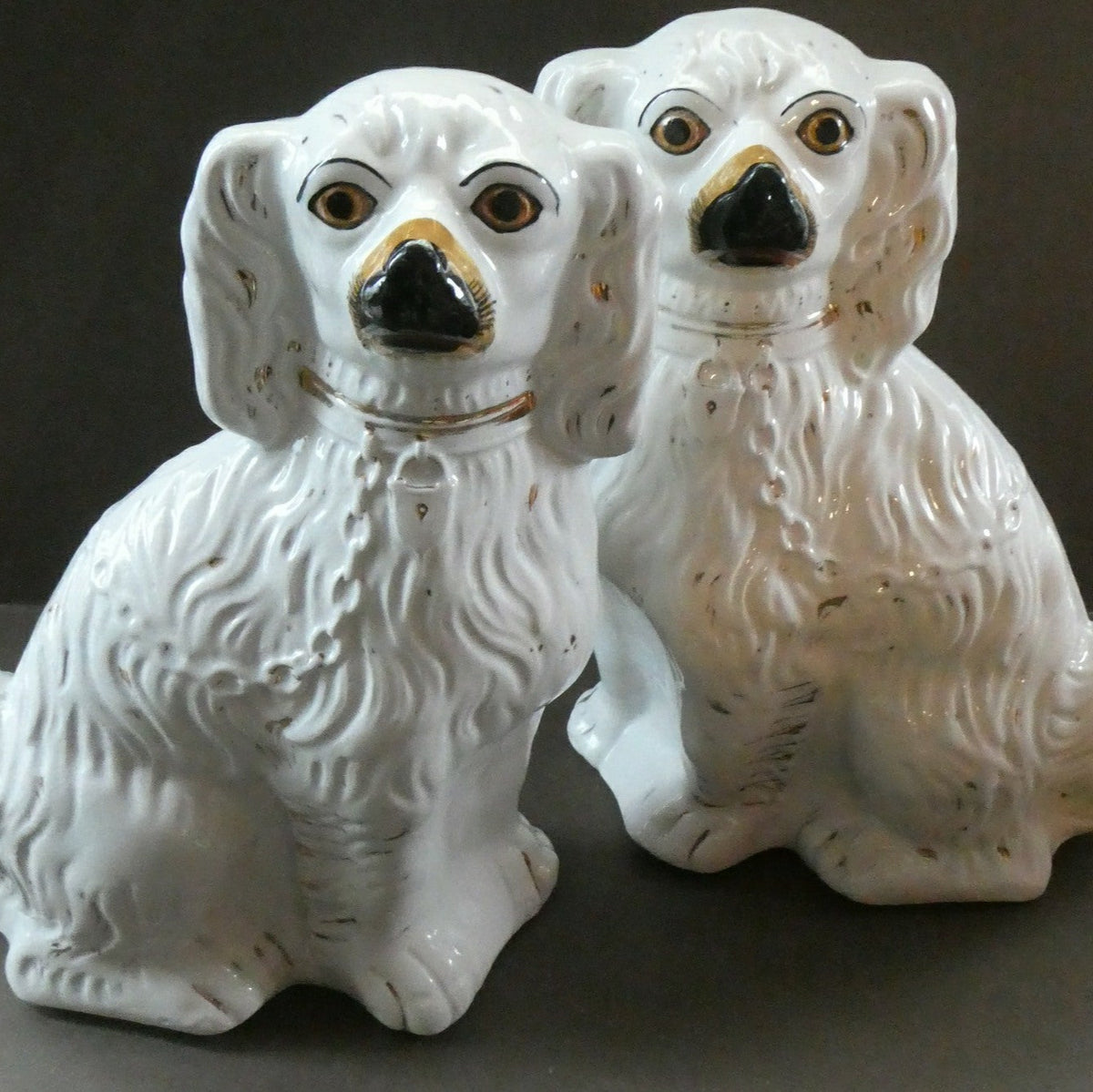LARGE Antique Pair of Staffordshire Dogs Chimney Spaniels Wally