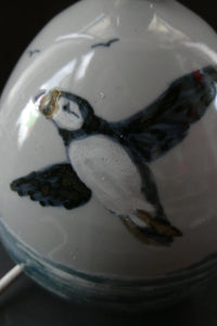 1990s Scottish Pottery Highland Stoneware Puffin Lamp Hand Painted