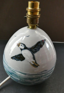 1990s Scottish Pottery Highland Stoneware Puffin Lamp Hand Painted