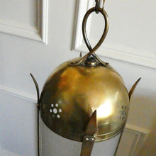 Load image into Gallery viewer, 1920s Antique Hanging Hall or Porch Lantern. Brass and Glass in the Gothic Style