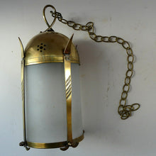 Load image into Gallery viewer, 1920s Antique Hanging Hall or Porch Lantern. Brass and Glass in the Gothic Style