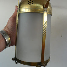 Load image into Gallery viewer, 1920s Antique Hanging Hall or Porch Lantern. Brass and Glass in the Gothic Style