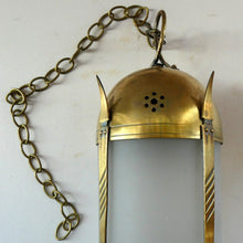 Load image into Gallery viewer, 1920s Antique Hanging Hall or Porch Lantern. Brass and Glass in the Gothic Style