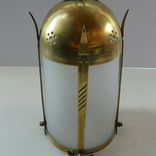 Load image into Gallery viewer, 1920s Antique Hanging Hall or Porch Lantern. Brass and Glass in the Gothic Style