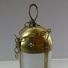 Load image into Gallery viewer, 1920s Antique Hanging Hall or Porch Lantern. Brass and Glass in the Gothic Style