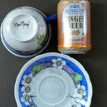 Load image into Gallery viewer, Vintage 1920s Hand Painted MAK MERRY: Cup and Saucer/ White Prunus on Blue