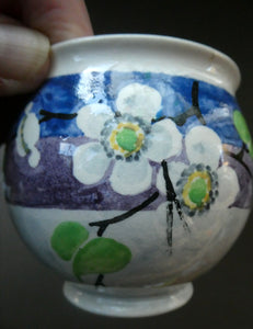 1920s Mak Merry Hand-Painted LIDDED POT. Blue Background with Prunus Flowers