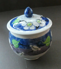 Load image into Gallery viewer, 1920s Mak Merry Hand-Painted LIDDED POT. Blue Background with Prunus Flowers
