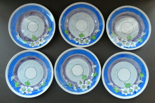 Set of Six Scottish Art Pottery Mak Merry Dessert Plate Prunus Design