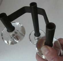 Load image into Gallery viewer, Vintage Single 1970s Candlestick with Metal Body Section and Three Oval Crystal Holders
