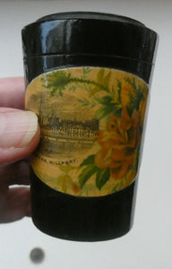 Antique 19th Century MAUCHLINE Ware Black Lacquer Tumbler Box