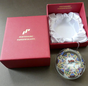 Vintage 1980s PERTHSHIRE PAPERWEIGHT. Millefiori Ground with Train Motif (PP 56)