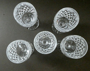 Vintage WATERFORD CRYSTAL "Boyne". SET OF FIVE Sherry Glasses. Each 4 1/4 inches in height
