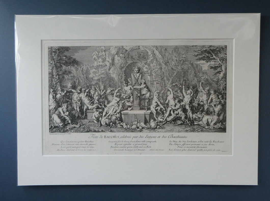 Original Antique FRENCH Etching by Claude Gillot (1673 - 1722). The Feast of the Bacchus