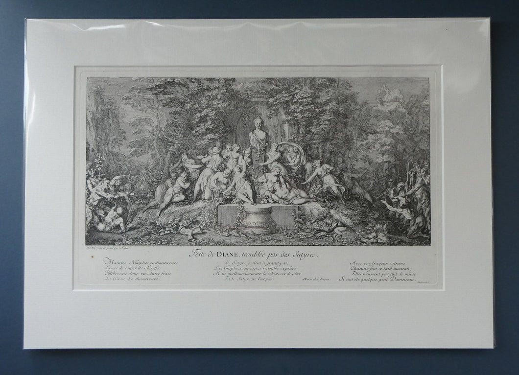 Original Antique FRENCH Etching by Claude Gillot (1673 - 1722). The Feast of the Diana