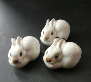Vintage Lomonosov Soviet USSR Miniature Porcelain Group of White Rabbits