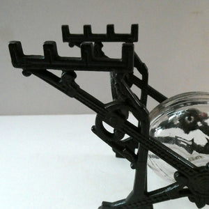 Aesthetic Movement. Antique Cast Iron Inkwell and Dip Pen Stand with Glass Snail Inkwell