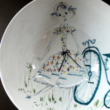 Load image into Gallery viewer, 1950s Italian Il Quadrifoglio Milvia  Large Bowl Featruring a Young Girl with Her Bike
