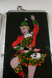 1940s Pair of Vintage FOIL ART Pictures Featuring a Dancing Couple: A Scotsman and Girl