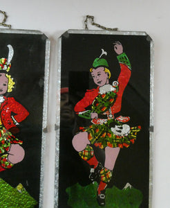 1940s Pair of Vintage FOIL ART Pictures Featuring a Dancing Couple: A Scotsman and Girl