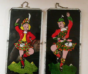 1940s Pair of Vintage FOIL ART Pictures Featuring a Dancing Couple: A Scotsman and Gir
