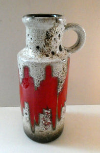 West German 1970s Scheurich Vase with White Lava and Shiny Red Glazes
