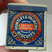 Load image into Gallery viewer, Vintage 1930s MINIATURE or SAMPLE Tin for Huntley and Palmer Biscuits. Blue Colour