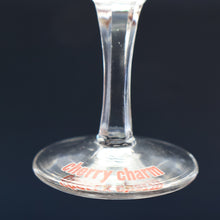 Load image into Gallery viewer, Set of FOUR Vintage Matching 1960s CHERRY B / CHERRY CHARM Coupe or Babycham Shape Glasses - with Red Cherries Motif. FREE POSTAGE