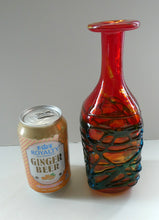 Load image into Gallery viewer, Unusual Vintage Red Glass MDINA Bottle Vase Decorated Externally with Applied Blue Trails
