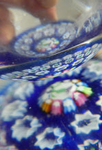 Load image into Gallery viewer, SCOTTISH GLASS. Vintage JOHN DEACONS Perfume Bottle Blue with Millefiori Canes. Thistle Canes
