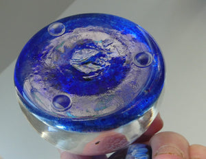 SCOTTISH GLASS. Vintage JOHN DEACONS Perfume Bottle Blue with Millefiori Canes. Thistle Canes