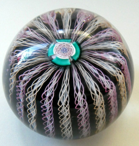 JOHN DEACONS Paperweight with Multitude of Vertical Latticino Canes. 2011 Date Cane on Base Media 1 of 17
