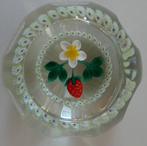 Vintage LIMITED EDITION Caithness Glass Paperweight: Signed Strawberry Blossom by William Manson