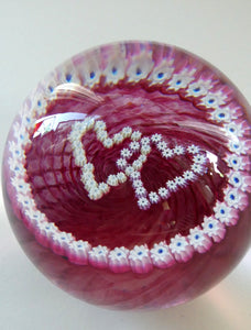 1989 Caithness Paperweight. Double Heart or LUCKENBOOTH Motif by COLIN TERRIS