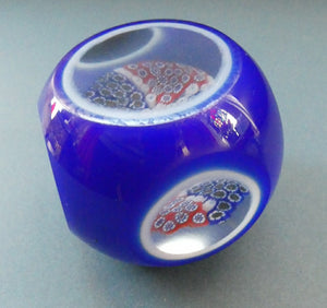 MURANO Faceted Paperweight with Double Overlay & Internal Millefiori Floating Layer