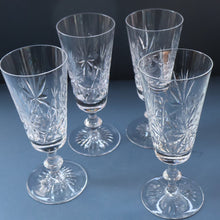 Load image into Gallery viewer, FOUR Vintage 1960s Edinburgh Crystal CHAMPAGNE Flute Glasses. Star of Edinburgh 6 1/4 inches
