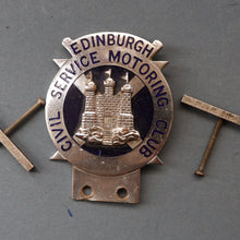 Load image into Gallery viewer, VERY RARE Vintage 1960s EDINBURGH Civil Service Motoring Club Car Badge