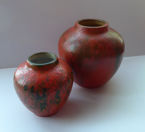 1960s West German Ruscha Vase with Scarlet Red Thick Volcano Glaze. Model No. 8371