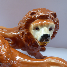 Load image into Gallery viewer, ANTIQUE PAIR of Victorian Standing Staffordshire Style Bo'ness Lions. Large & Substantial Pair in Excellent Condition