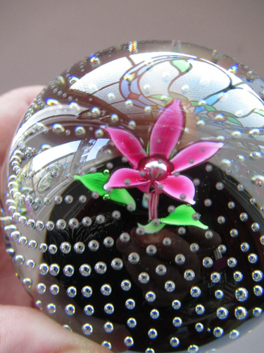 1970s Scottish Caithness Glass Paperweight Flower in the Rain