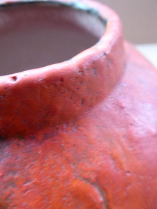 1960s West German Ruscha Vase with Scarlet Red Thick Volcano Glaze 