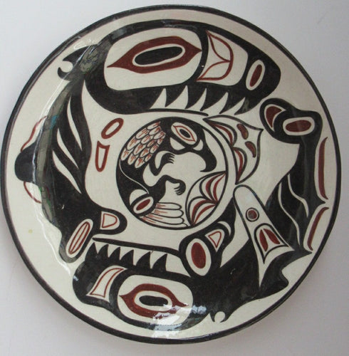 1970s David Lambert Raven Inside Killer Whales Decorative Plate. Vancouver Canada