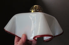 Load image into Gallery viewer, Vintage French Glass Hanging Lamp Shade White and Red Milk Glass
