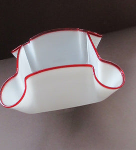 Vintage French Glass Hanging Lamp Shade White and Red Milk Glass