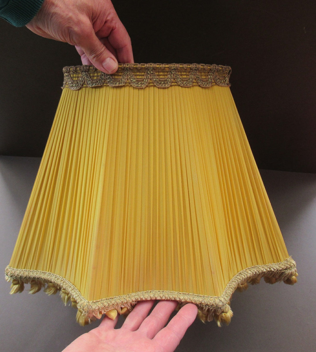 Vintage Pleated Chiffon Silk Lampshade with Gold Brocade Braiding and Iconic Edinburgh