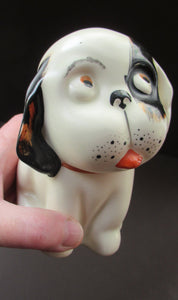 Cute Little Vintage CROWN DEVON Model of a Black and White Bonzo Puppy Sticking Out His Tongue