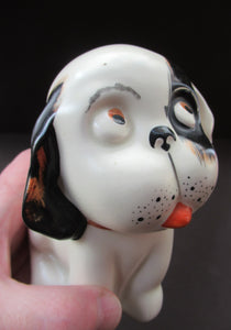 Cute Little Vintage CROWN DEVON Model of a Black and White Bonzo Puppy Sticking Out His Tongue