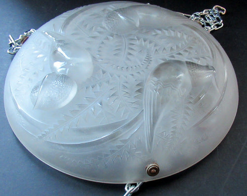 Art Deco Shade. P D'avesn France Signed Glass Plaffonier with Bird Decoration